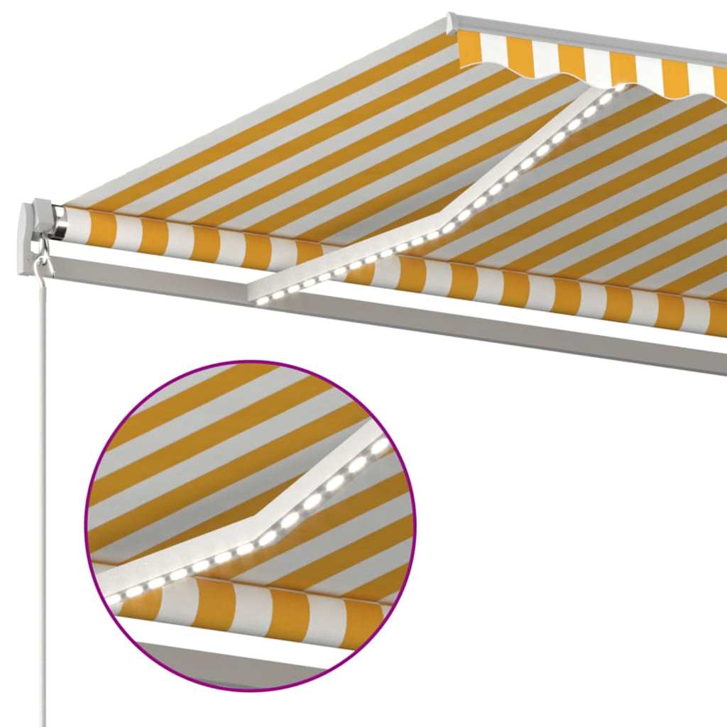 Copertină retractabilă manual cu LED, galben & alb, 400x300 cm GartenMobel Dekor