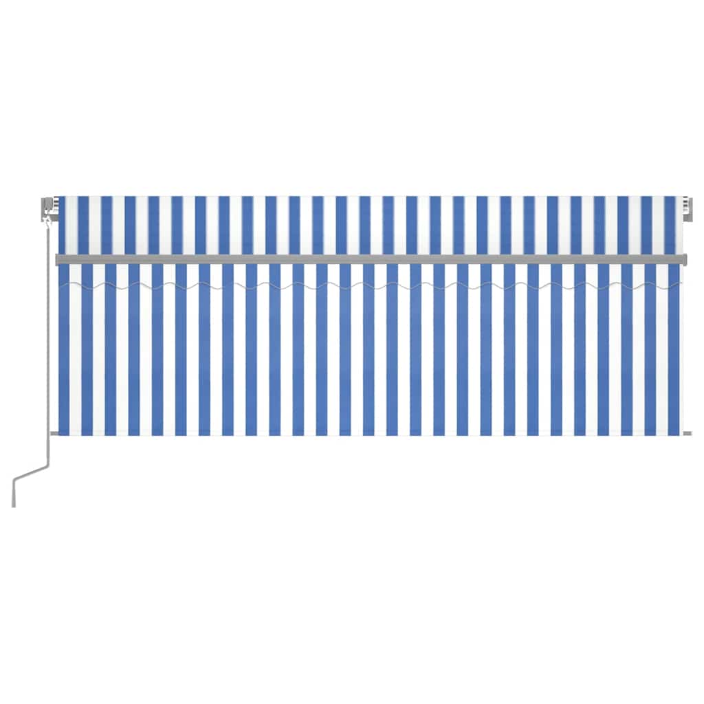 Copertină retractabilă manual cu stor, albastru&alb, 4,5x3 m GartenMobel Dekor