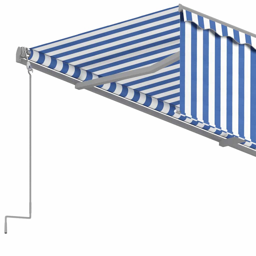 Copertină retractabilă manual cu stor, albastru&alb, 4,5x3 m GartenMobel Dekor