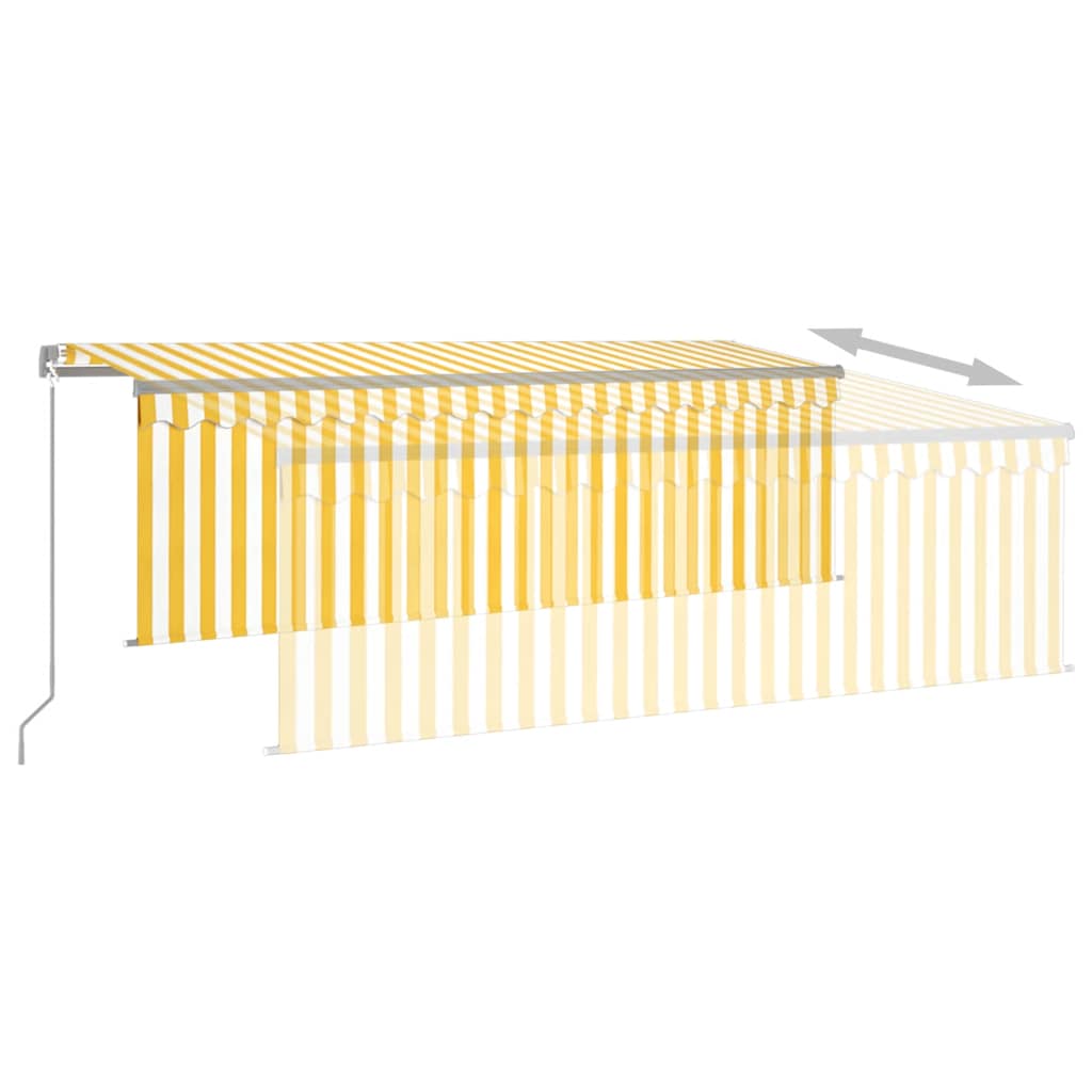 Copertină retractabilă manual cu stor, galben&alb, 4x3 m GartenMobel Dekor