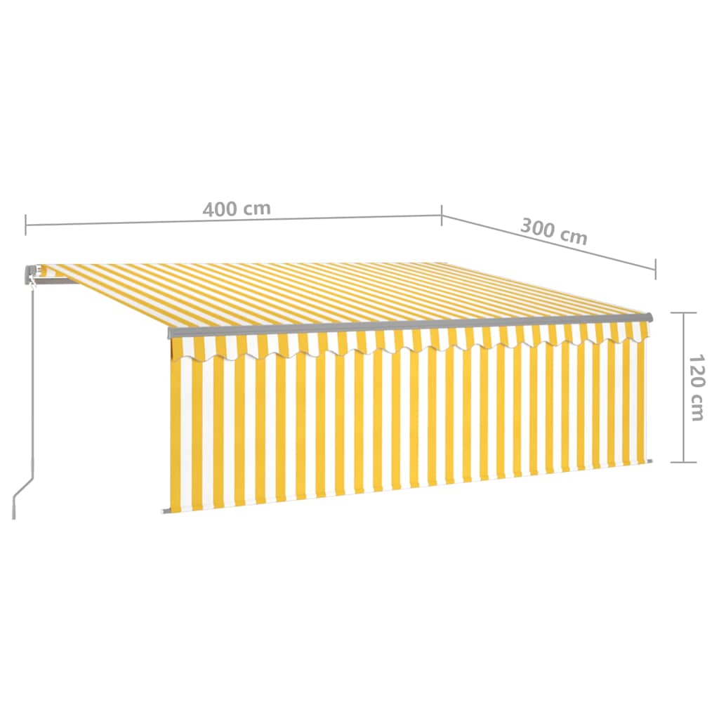 Copertină retractabilă manual cu stor, galben&alb, 4x3 m GartenMobel Dekor