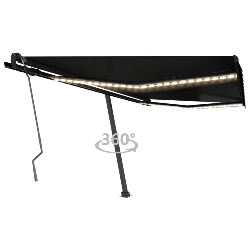 Copertină retractabilă manual cu LED, antracit, 400x350 cm GartenMobel Dekor