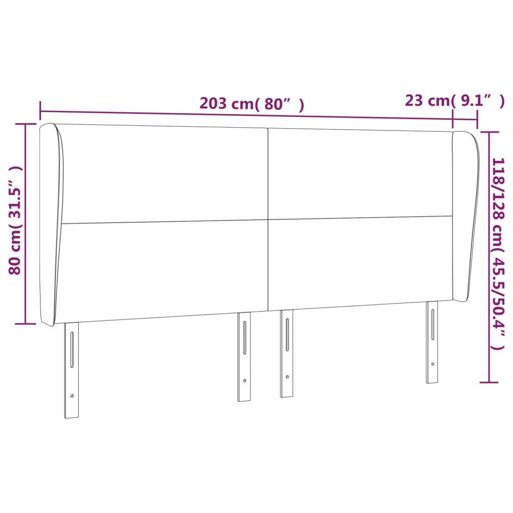 Tăblie de pat cu aripioare gri închis 203x23x118/128 cm, textil GartenMobel Dekor