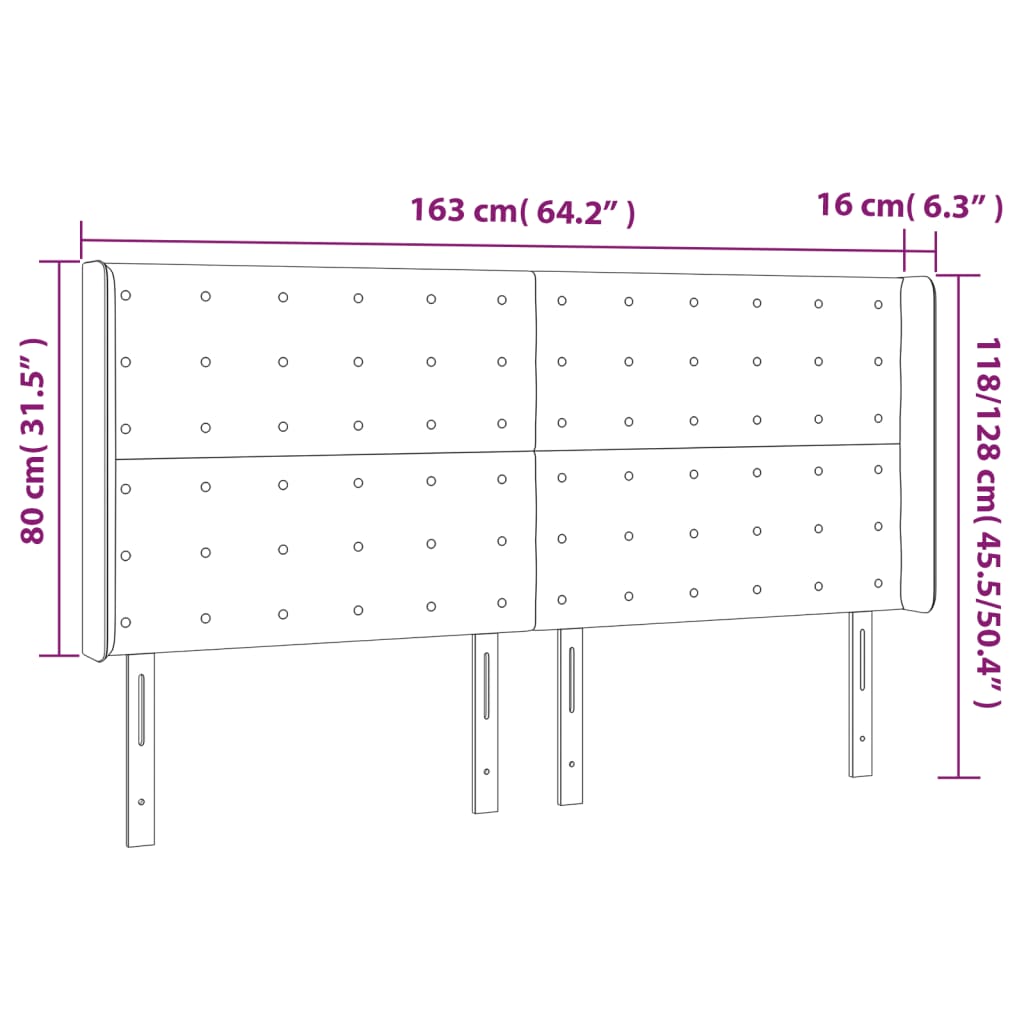Tăblie de pat cu aripioare gri 163x16x118/128 cm catifea GartenMobel Dekor