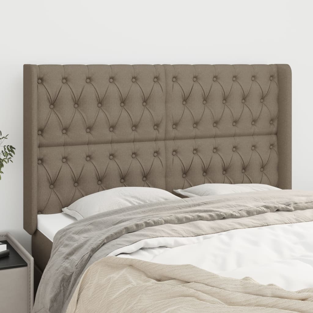 Tăblie de pat cu aripioare gri taupe 147x16x118/128 cm textil GartenMobel Dekor