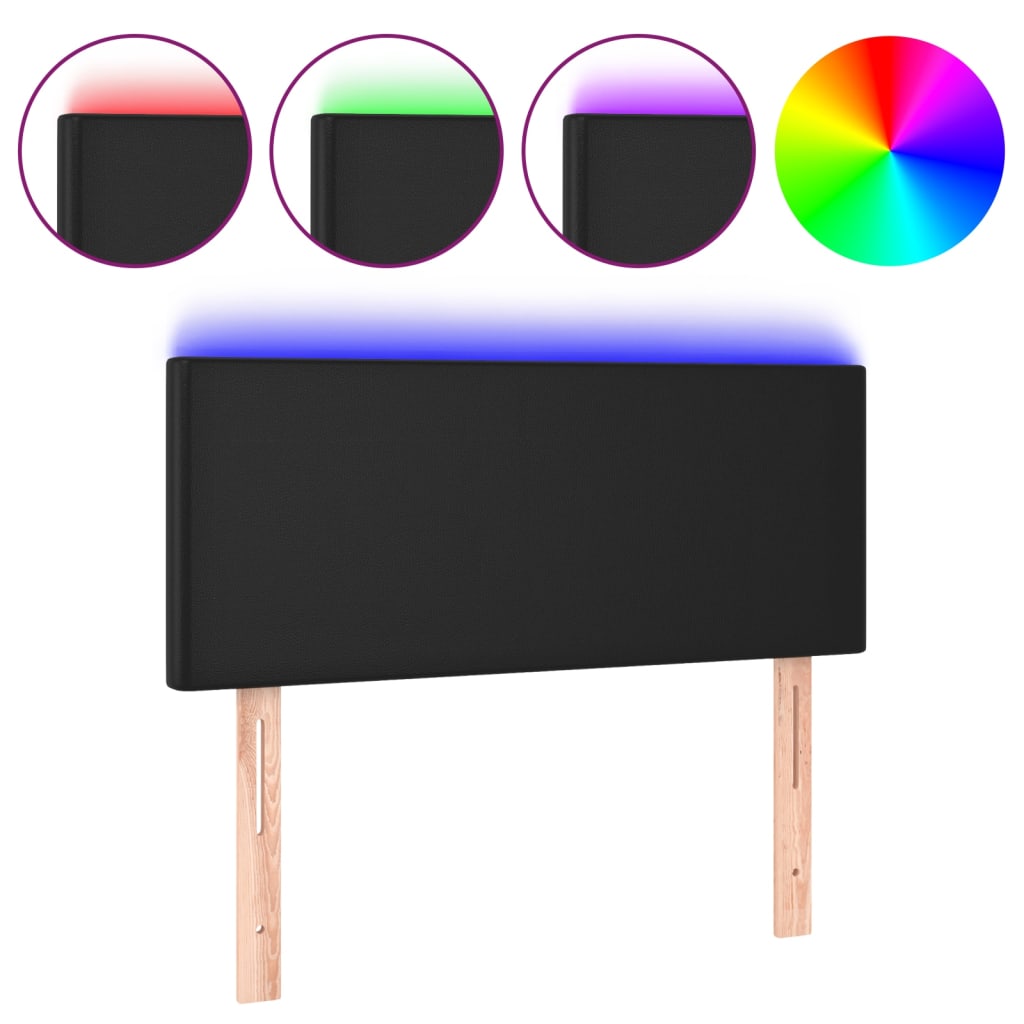 Tăblie de pat cu LED, negru, 100x5x78/88 cm, piele ecologică GartenMobel Dekor