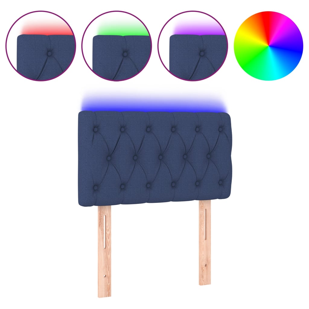 Tăblie de pat cu LED, albastru, 80x7x78/88 cm, textil GartenMobel Dekor