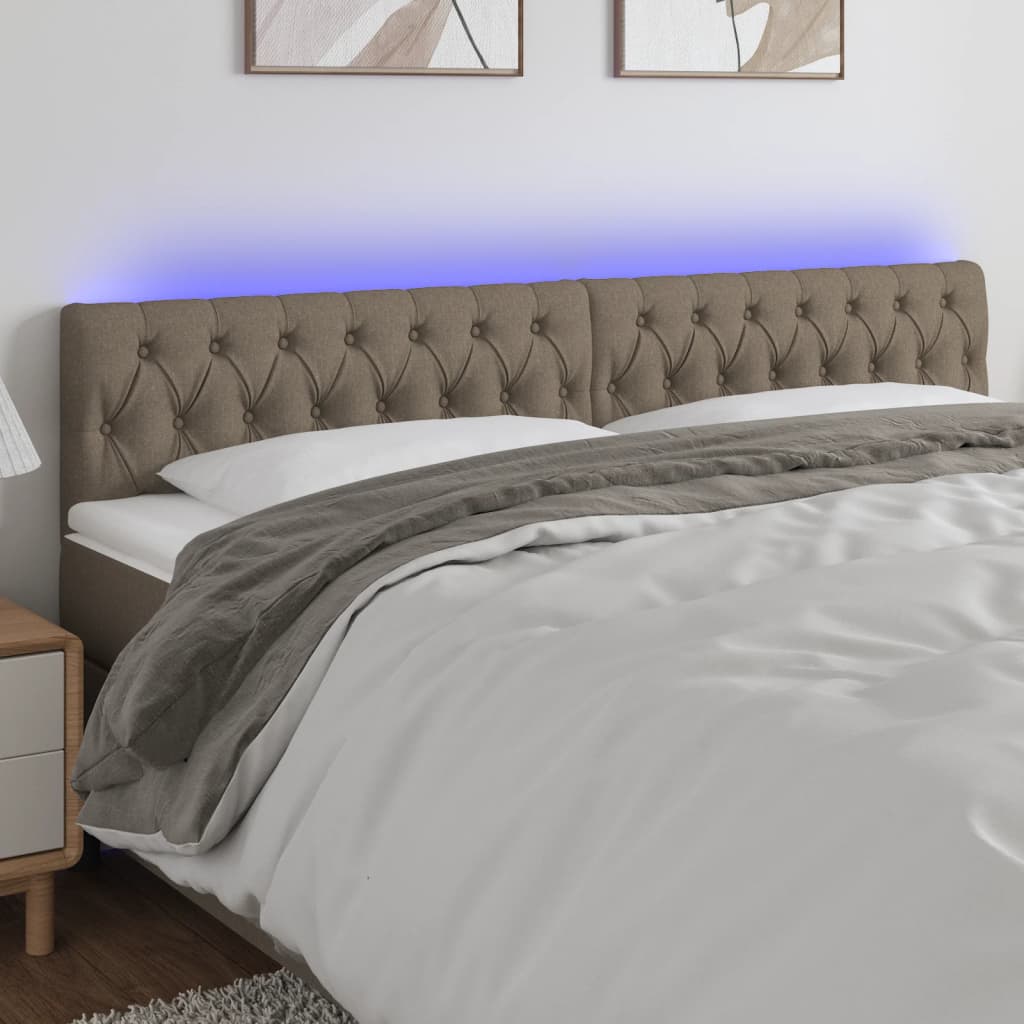 Tăblie de pat cu LED, gri taupe, 180x7x78/88 cm, textil GartenMobel Dekor