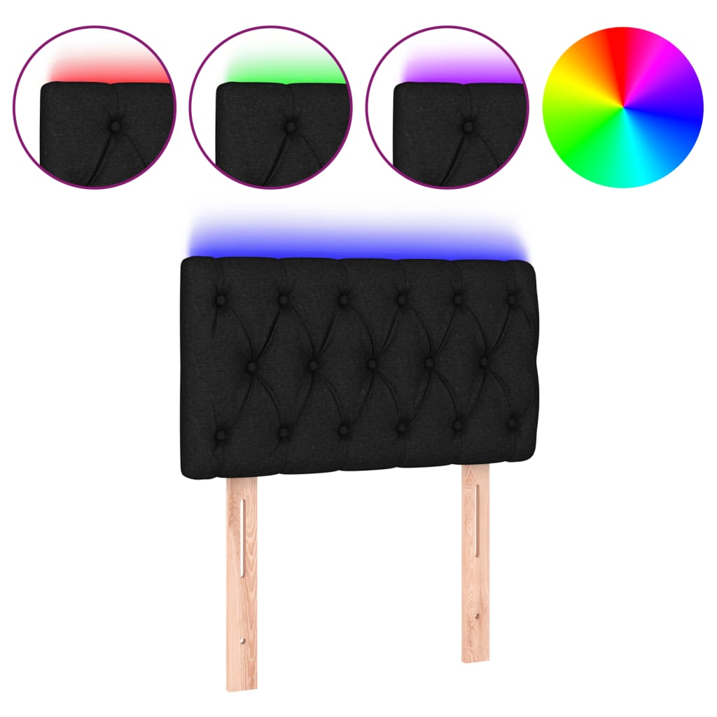 Tăblie de pat cu LED, negru, 80x7x78/88 cm, textil GartenMobel Dekor