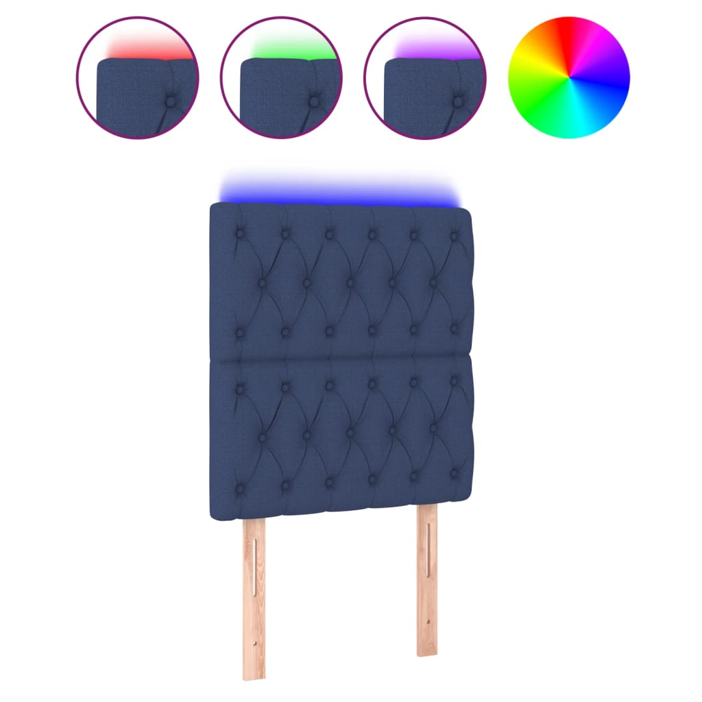 Tăblie de pat cu LED, albastru, 80x7x118/128 cm, textil GartenMobel Dekor