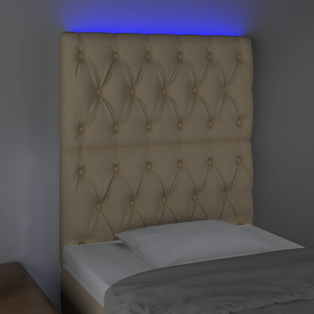 Tăblie de pat cu LED, crem, 80x7x118/128 cm, textil GartenMobel Dekor