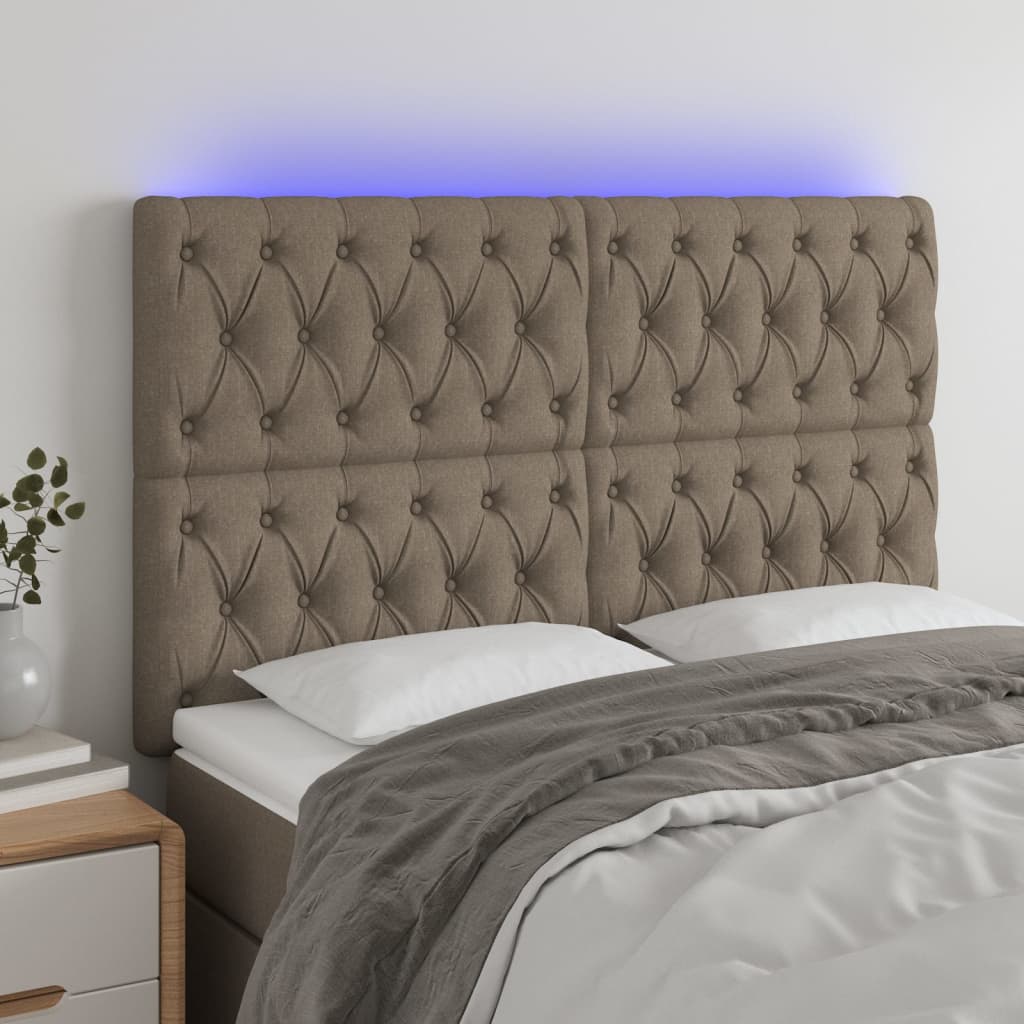 Tăblie de pat cu LED, gri taupe, 160x7x118/128 cm, textil GartenMobel Dekor