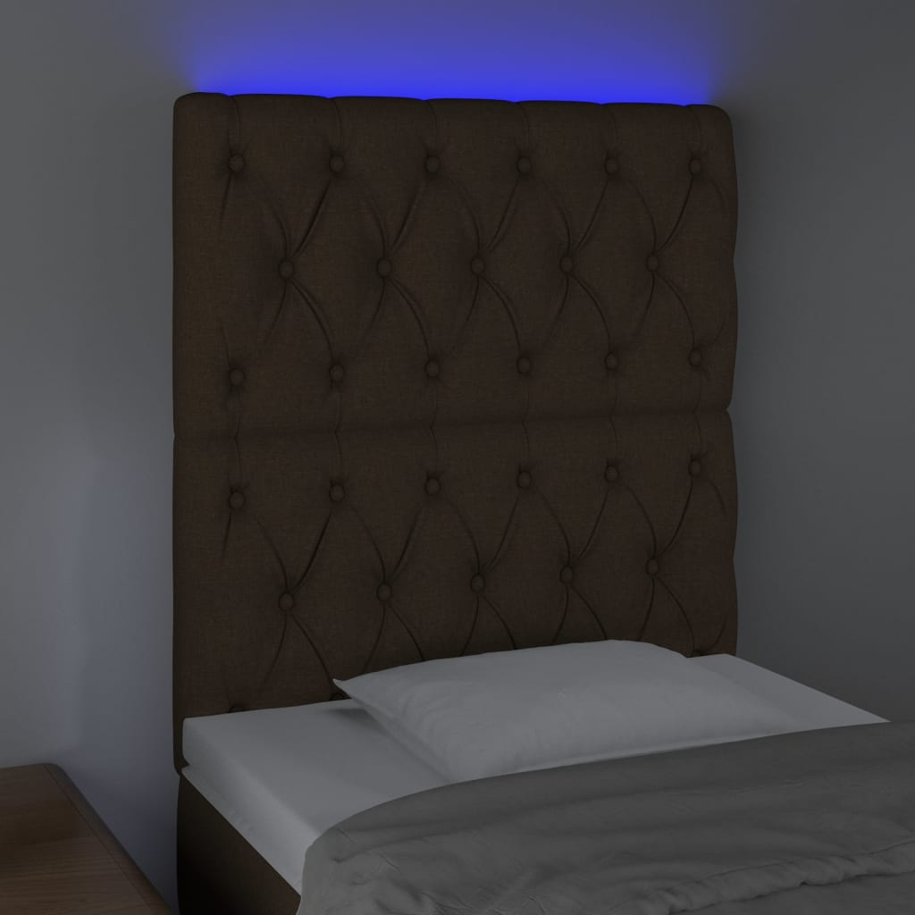 Tăblie de pat cu LED, maro închis, 80x7x118/128 cm, textil GartenMobel Dekor