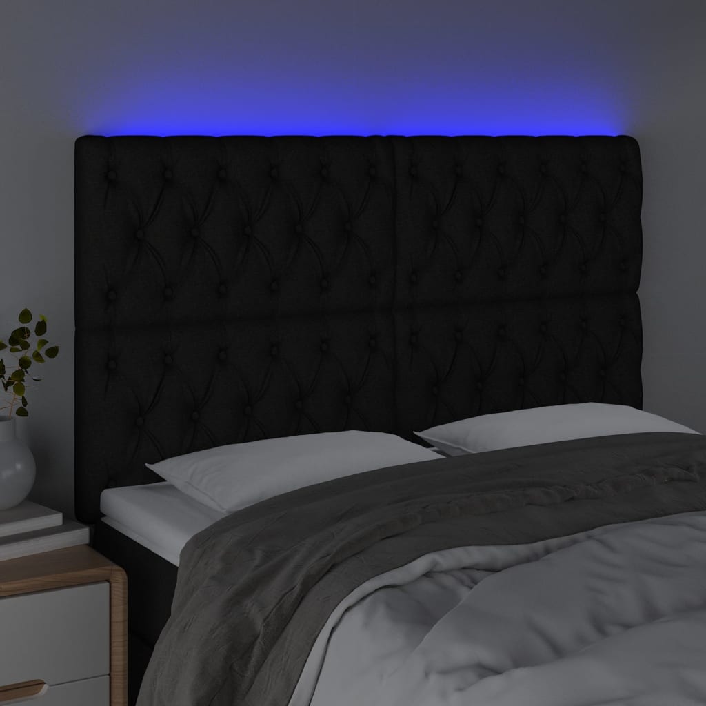 Tăblie de pat cu LED, negru, 144x5x118/128 cm, textil GartenMobel Dekor