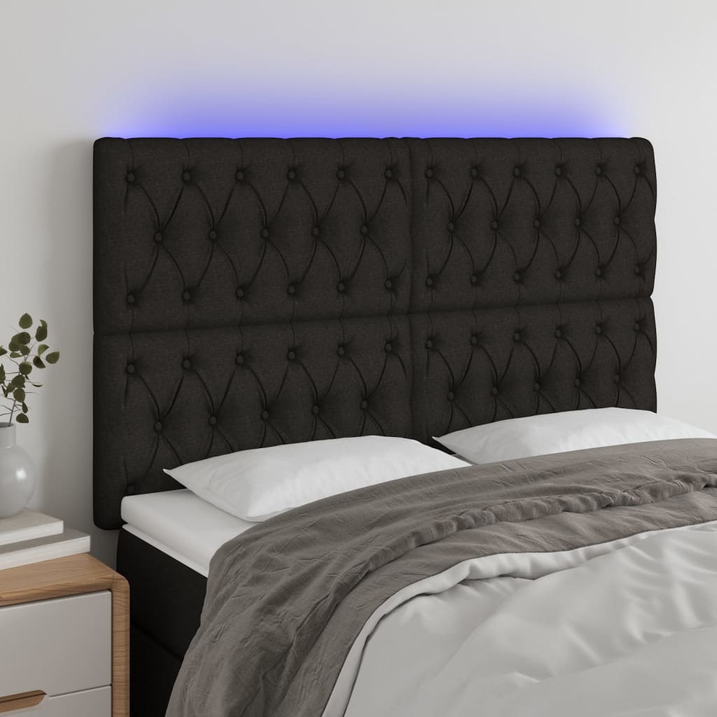 Tăblie de pat cu LED, negru, 160x7x118/128 cm, textil GartenMobel Dekor