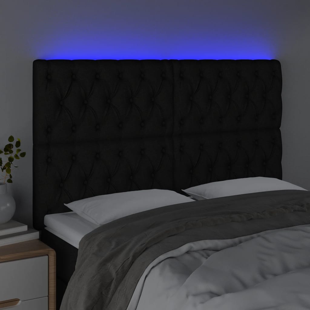 Tăblie de pat cu LED, negru, 160x7x118/128 cm, textil GartenMobel Dekor