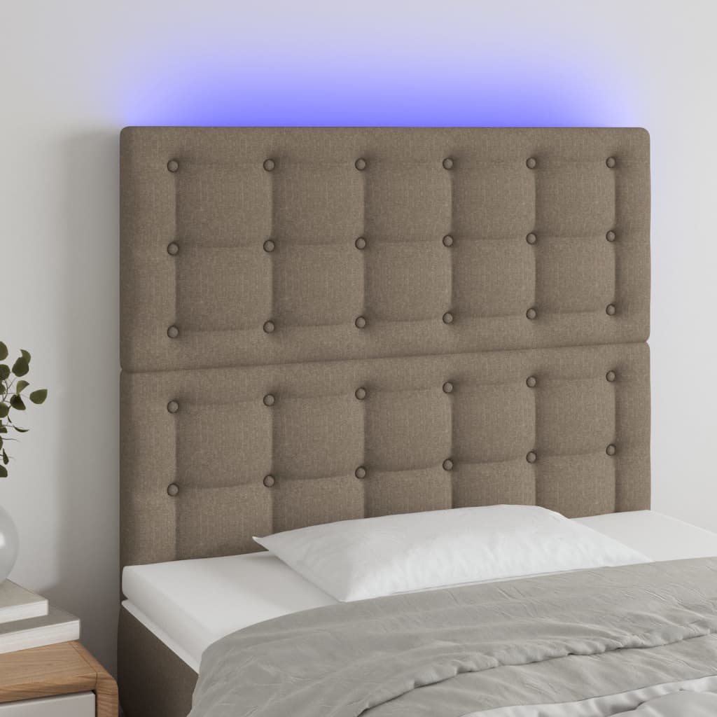 Tăblie de pat cu LED, gri taupe, 100x5x118/128 cm, textil GartenMobel Dekor