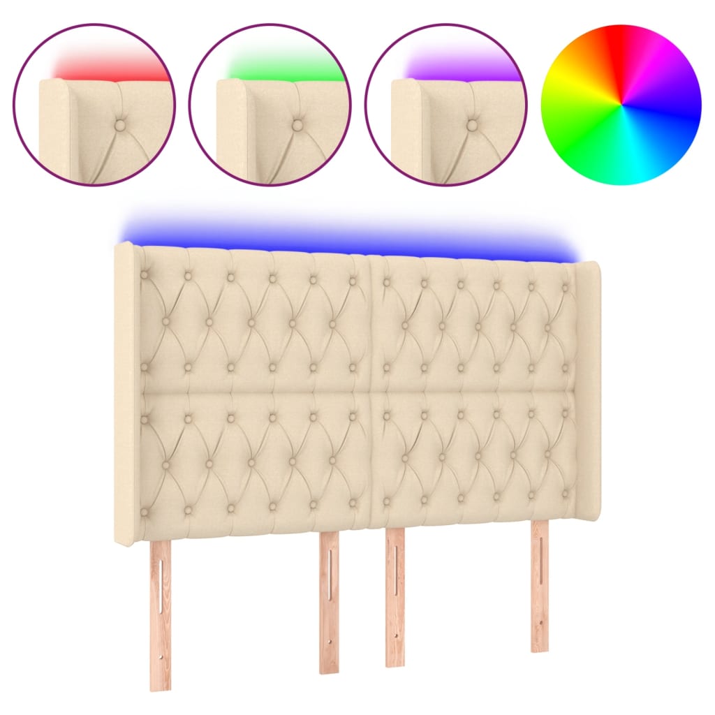 Tăblie de pat cu LED, crem, 163x16x118/128 cm, textil GartenMobel Dekor