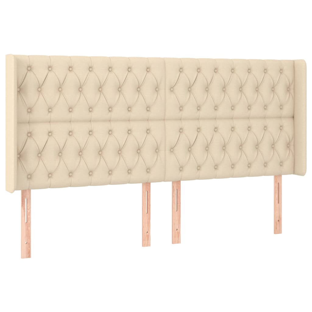 Tăblie de pat cu LED, crem, 203x16x118/128 cm, textil GartenMobel Dekor