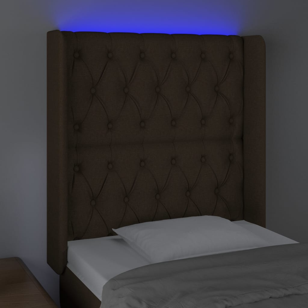 Tăblie de pat cu LED, maro închis, 83x16x118/128 cm, textil GartenMobel Dekor