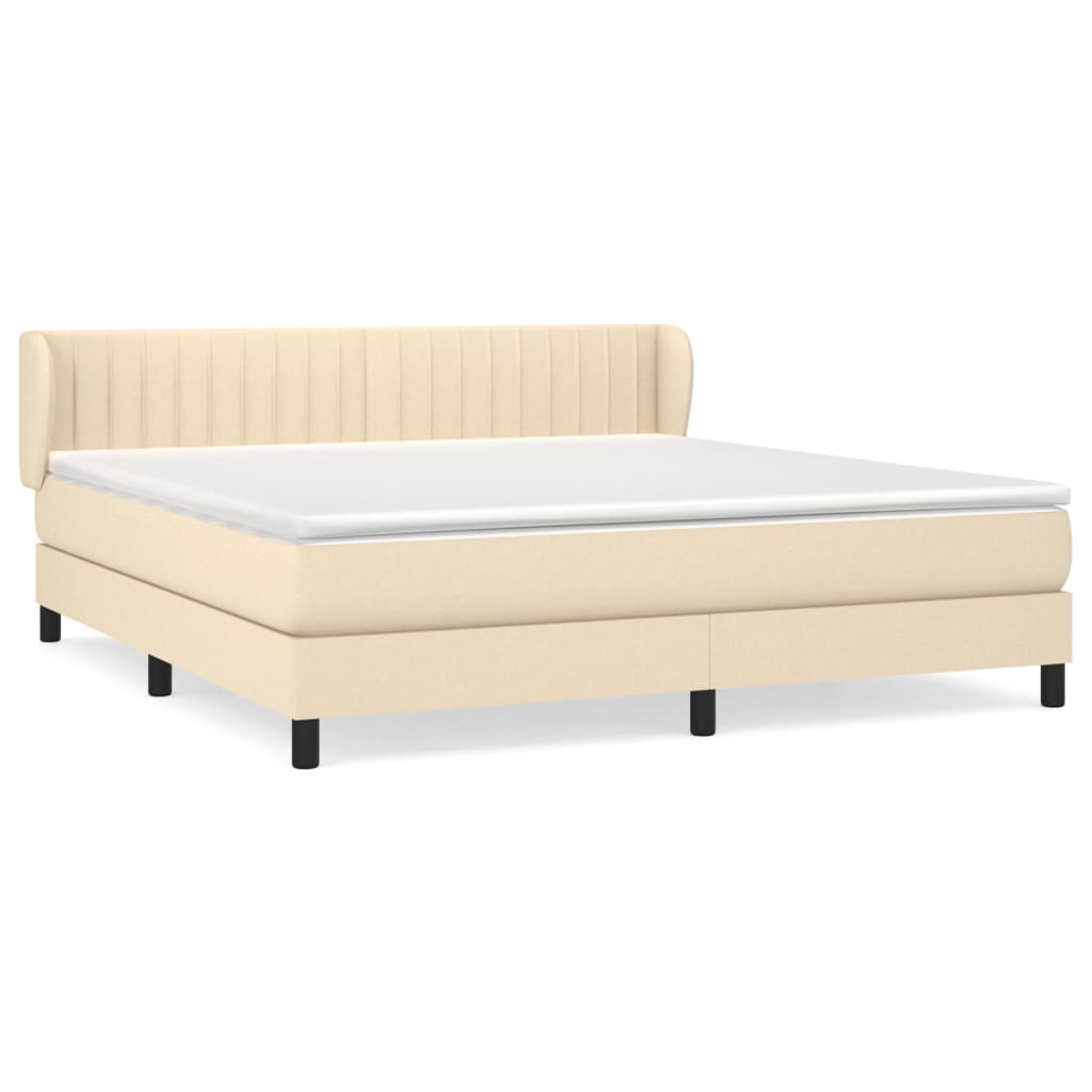 Pat box spring cu saltea, crem, 160x200 cm, material textil GartenMobel Dekor