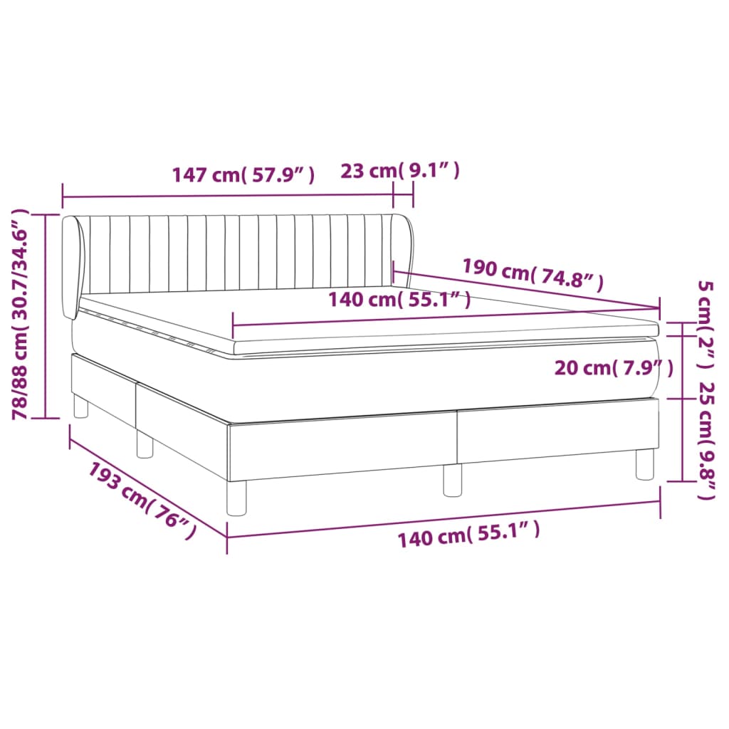Pat box spring cu saltea, gri închis, 140x190 cm, textil GartenMobel Dekor