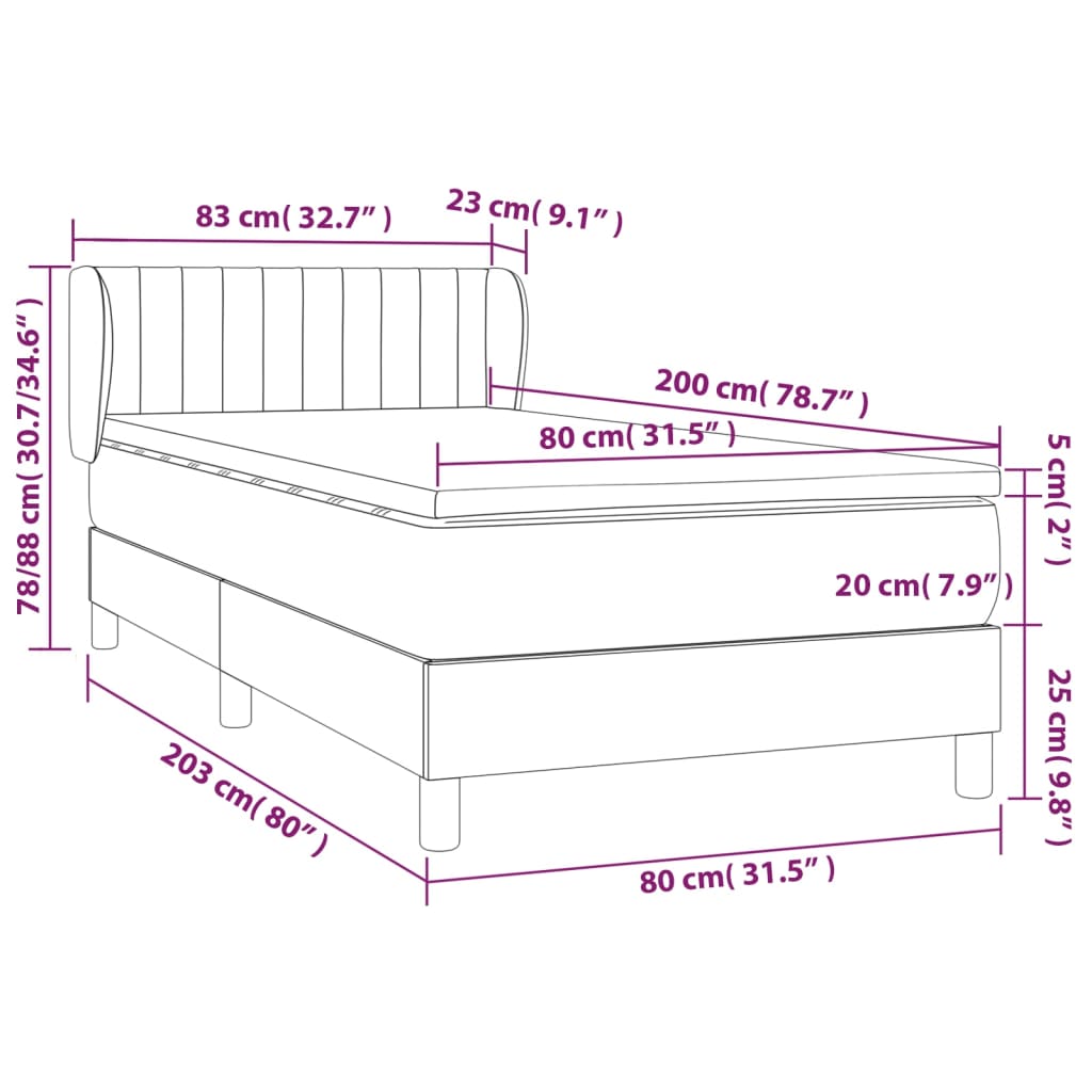 Pat box spring cu saltea, negru, 80x200 cm, textil GartenMobel Dekor