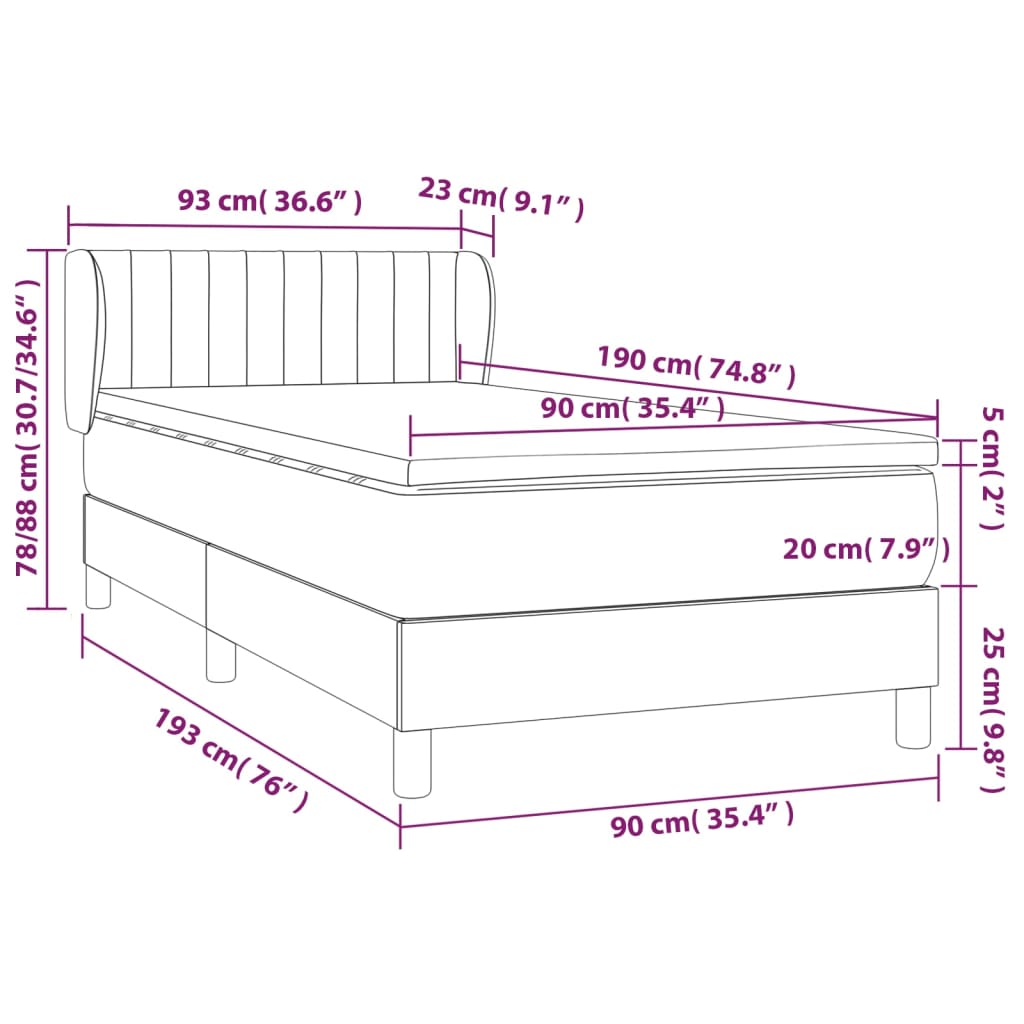Pat box spring cu saltea, negru, 90x190 cm, textil GartenMobel Dekor