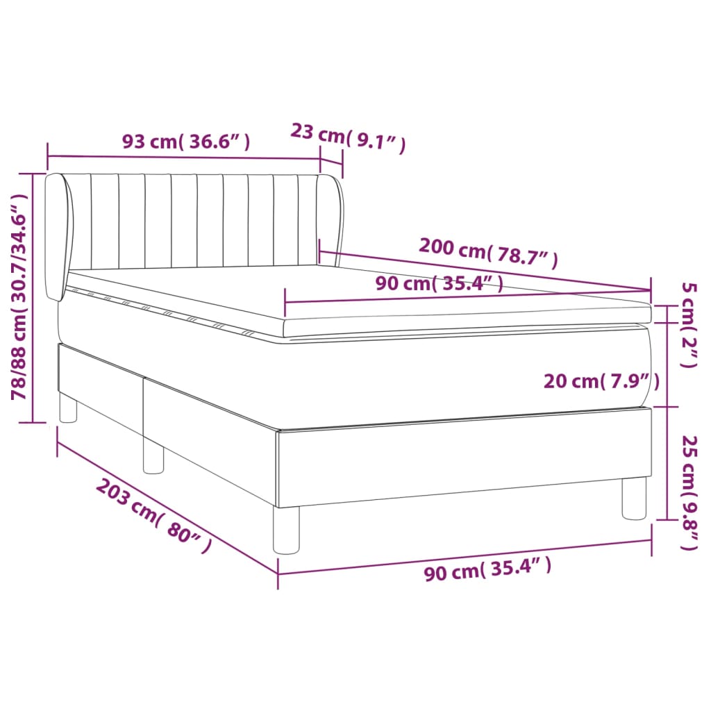Pat box spring cu saltea, negru, 90x200 cm, textil GartenMobel Dekor