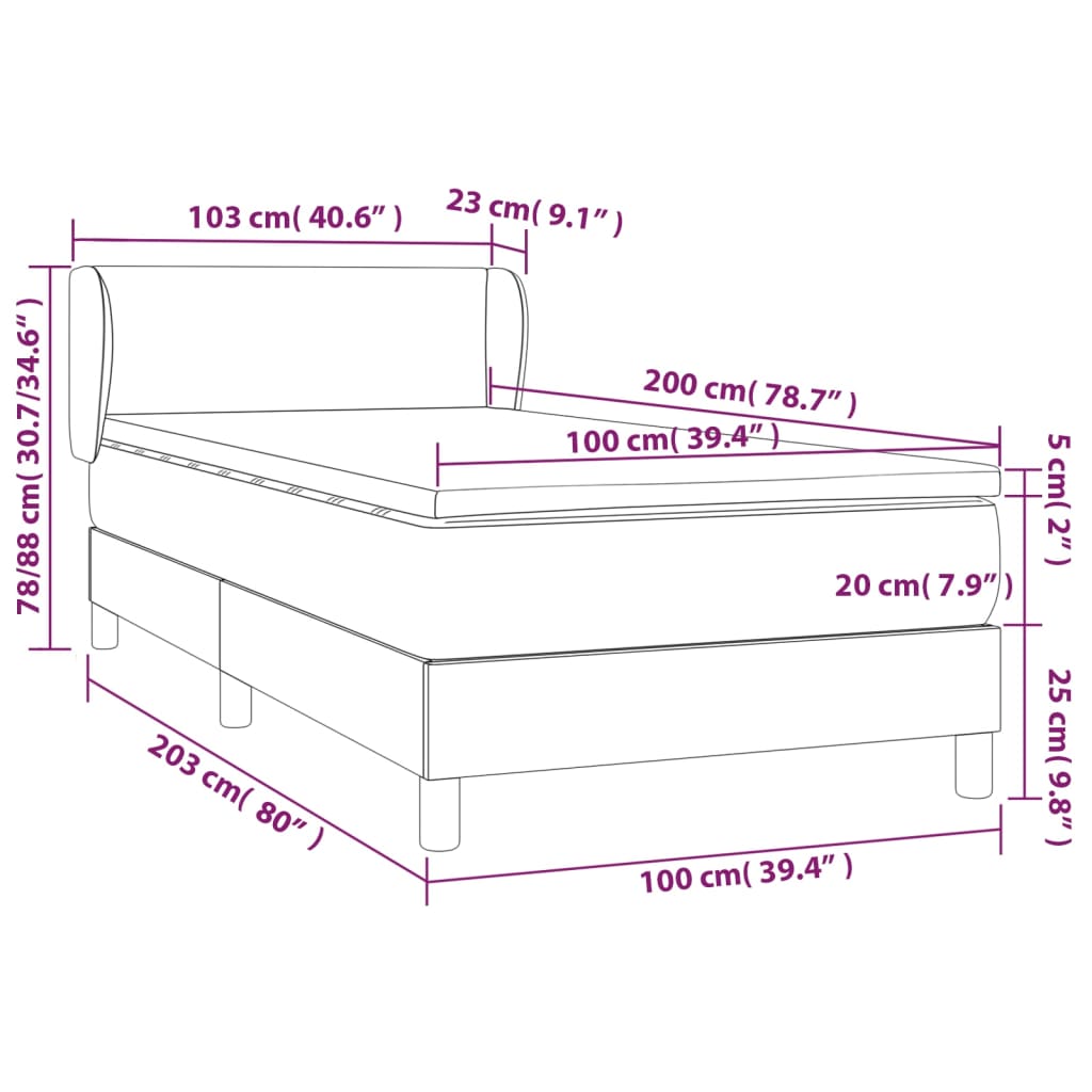 Pat box spring cu saltea, alb, 100x200 cm, piele ecologică GartenMobel Dekor