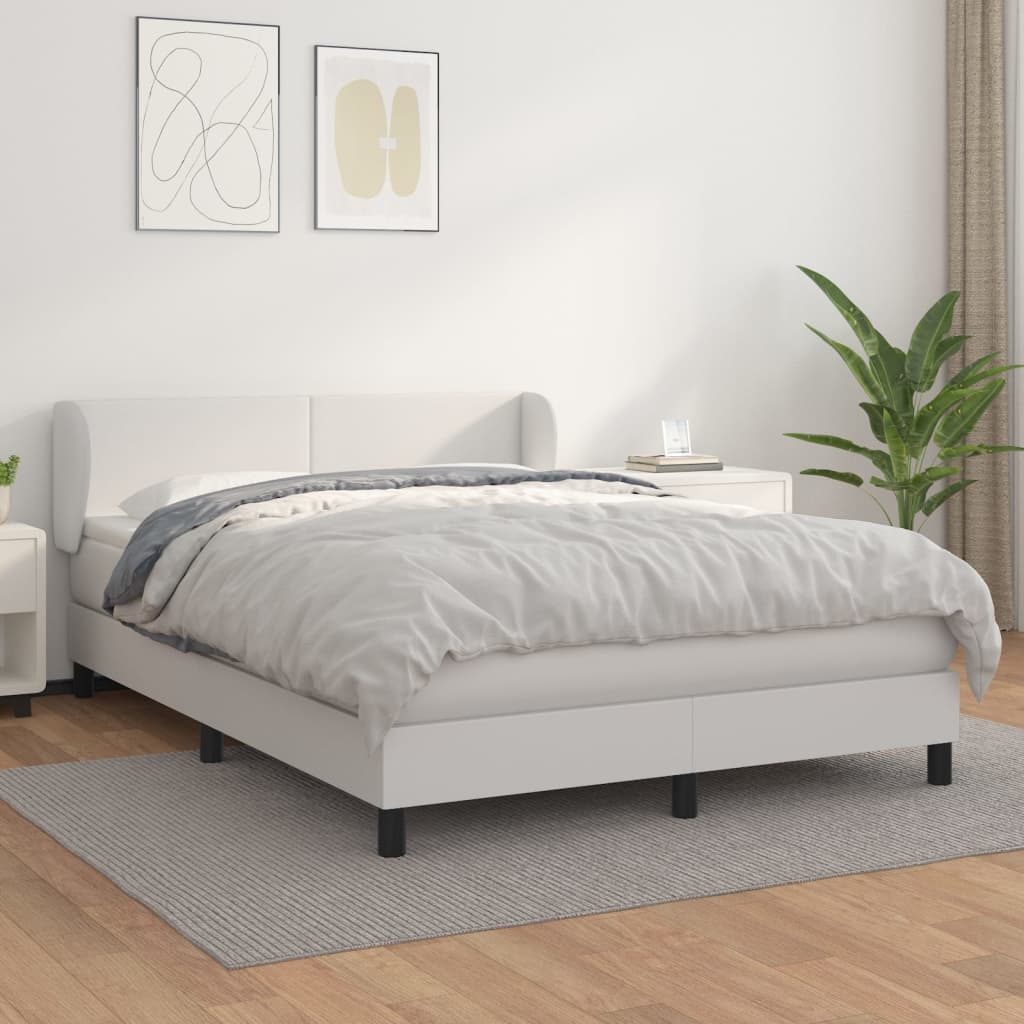 Pat box spring cu saltea, alb, 140x190 cm, piele ecologică GartenMobel Dekor