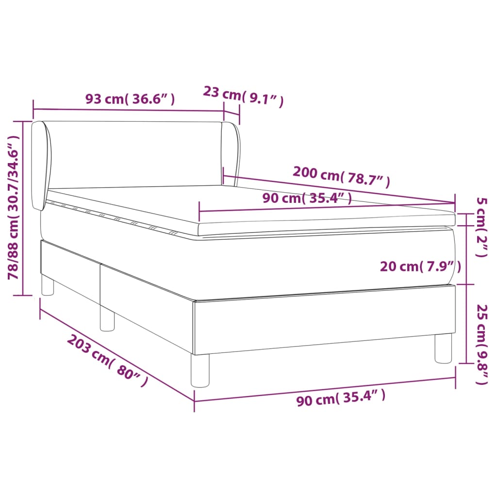 Pat box spring cu saltea, alb, 90x200 cm, piele ecologică GartenMobel Dekor
