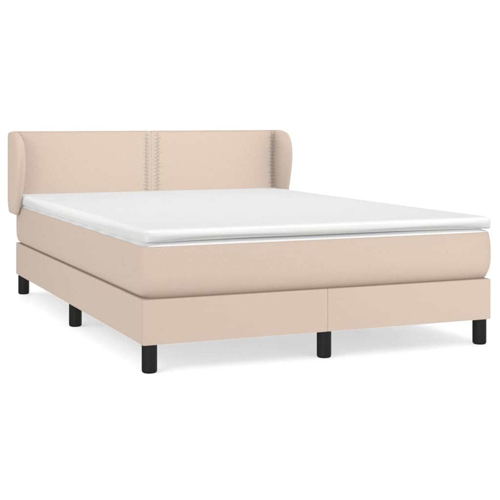 Pat box spring cu saltea, cappuccino, 140x190cm piele ecologică GartenMobel Dekor