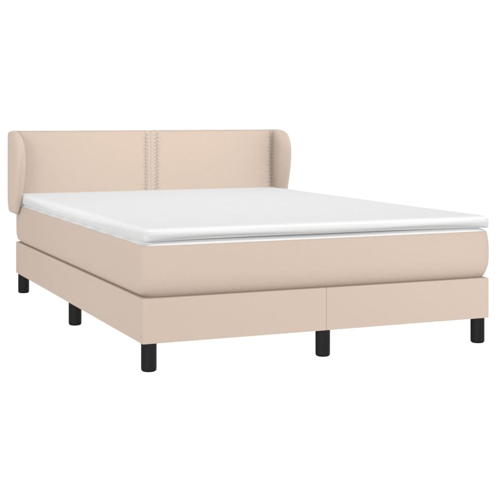 Pat box spring cu saltea, cappuccino, 140x190cm piele ecologică GartenMobel Dekor