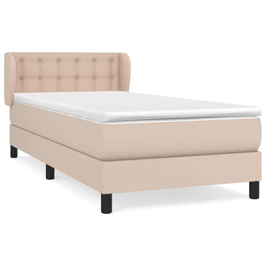 Pat box spring cu saltea, cappuccino, 90x190 cm piele ecologică GartenMobel Dekor
