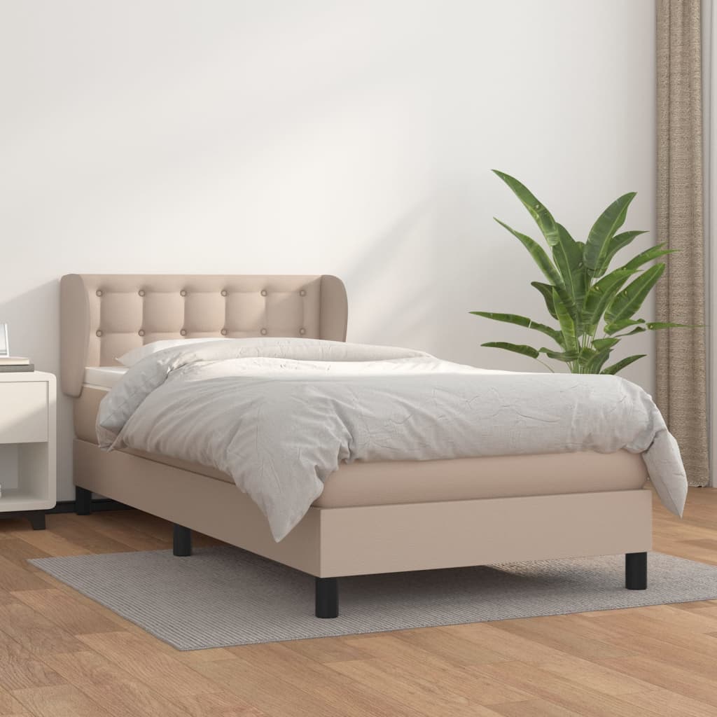 Pat box spring cu saltea, cappuccino, 90x190 cm piele ecologică GartenMobel Dekor