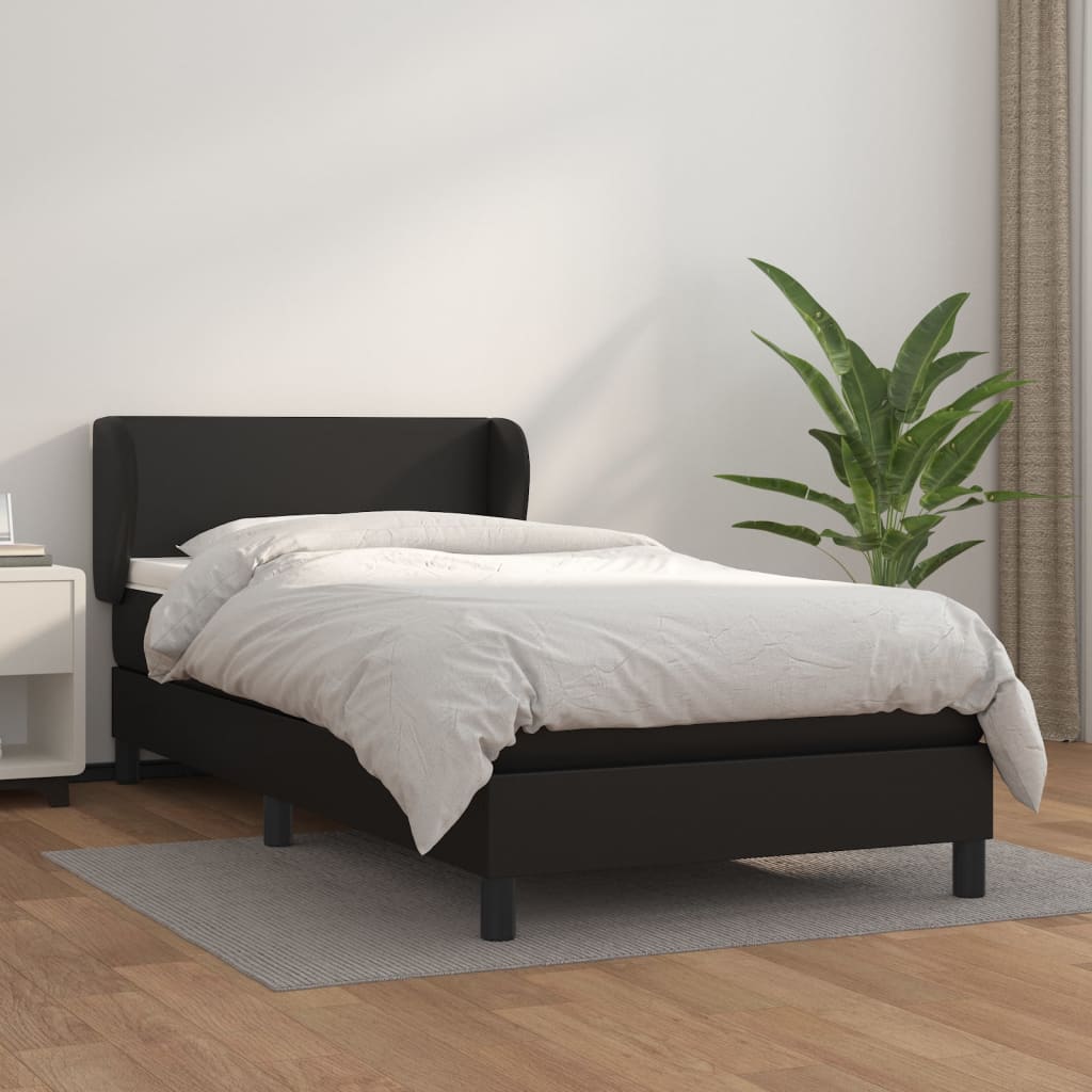 Pat box spring cu saltea, negru, 90x190 cm, piele ecologică GartenMobel Dekor
