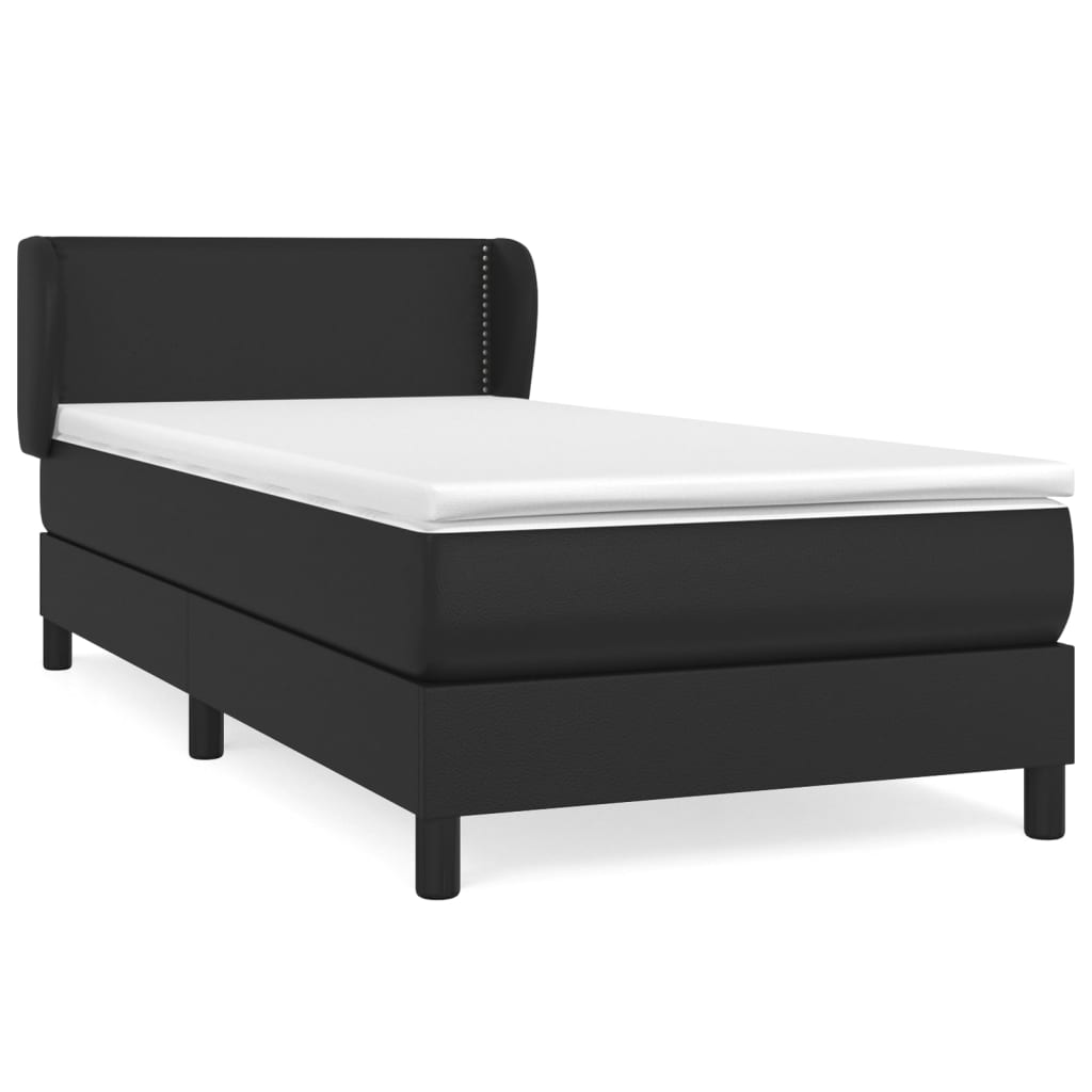 Pat box spring cu saltea, negru, 90x190 cm, piele ecologică GartenMobel Dekor