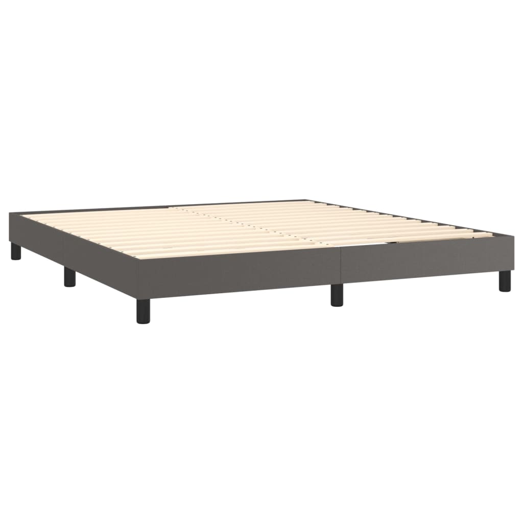 Pat cu arcuri, cu saltea, gri, 180x200 cm, piele ecologică GartenMobel Dekor