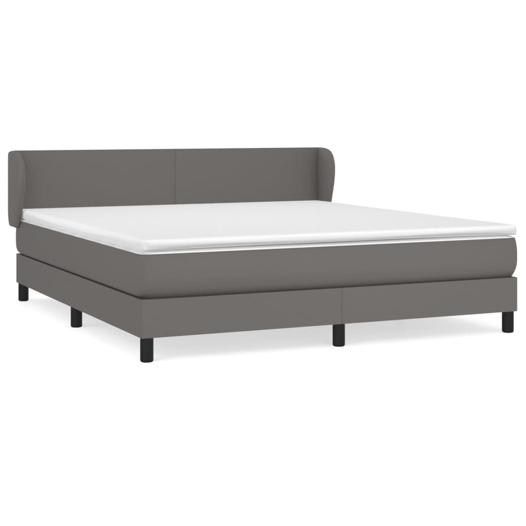 Pat cu arcuri, cu saltea, gri, 180x200 cm, piele ecologică GartenMobel Dekor