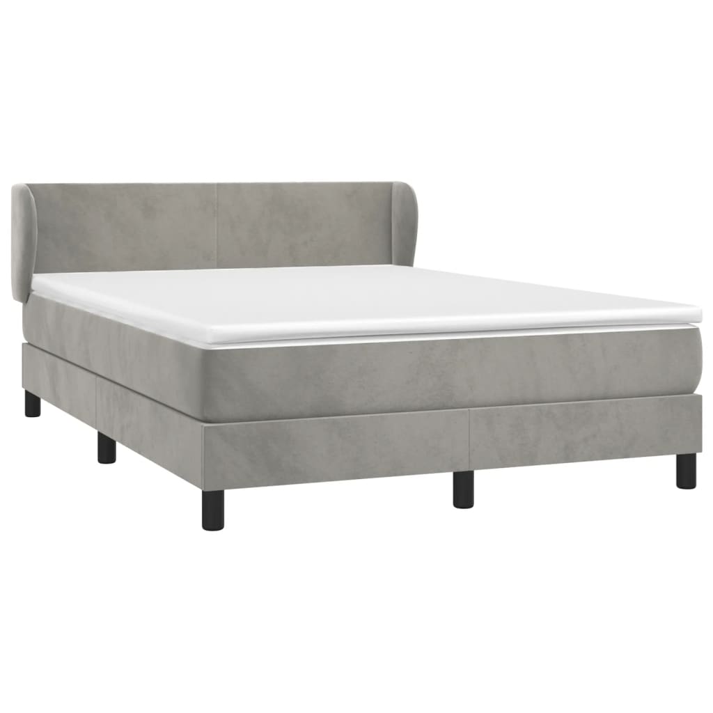 Pat box spring cu saltea, gri deschis, 140x190 cm, catifea GartenMobel Dekor