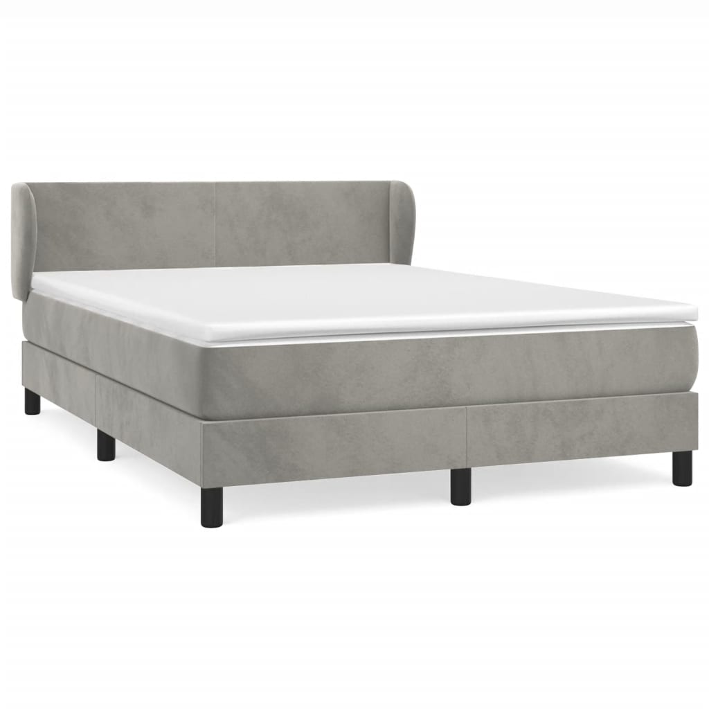 Pat box spring cu saltea, gri deschis, 140x190 cm, catifea GartenMobel Dekor