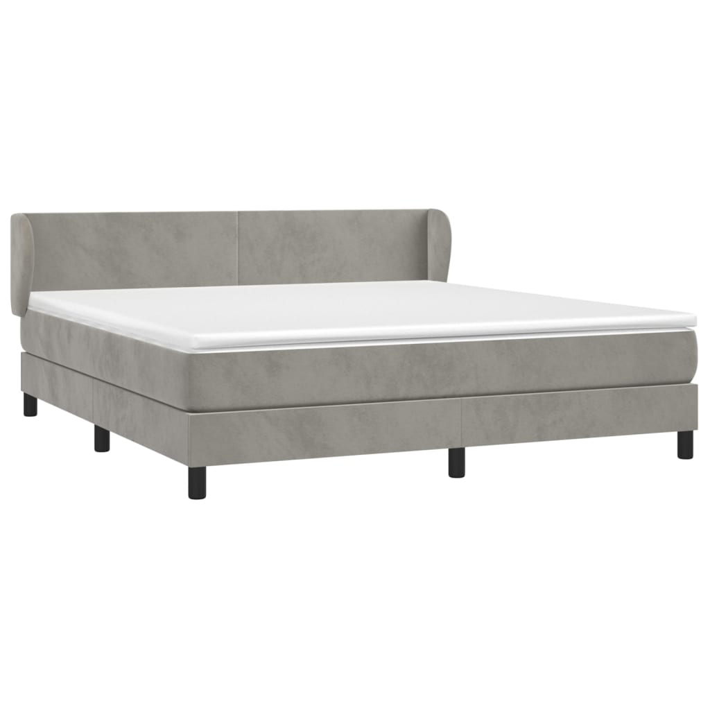 Pat box spring cu saltea, gri deschis, 160x200 cm, catifea GartenMobel Dekor