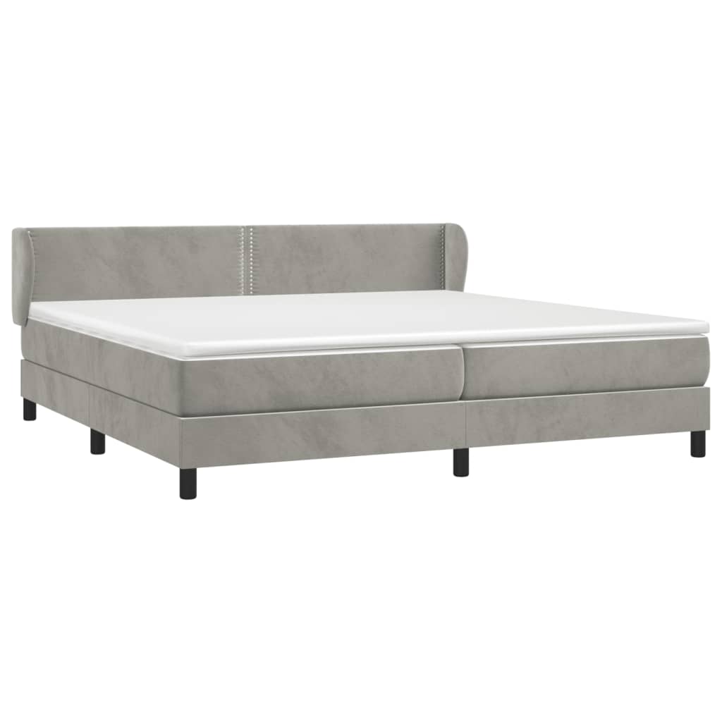 Pat box spring cu saltea, gri deschis, 200x200 cm, catifea GartenMobel Dekor