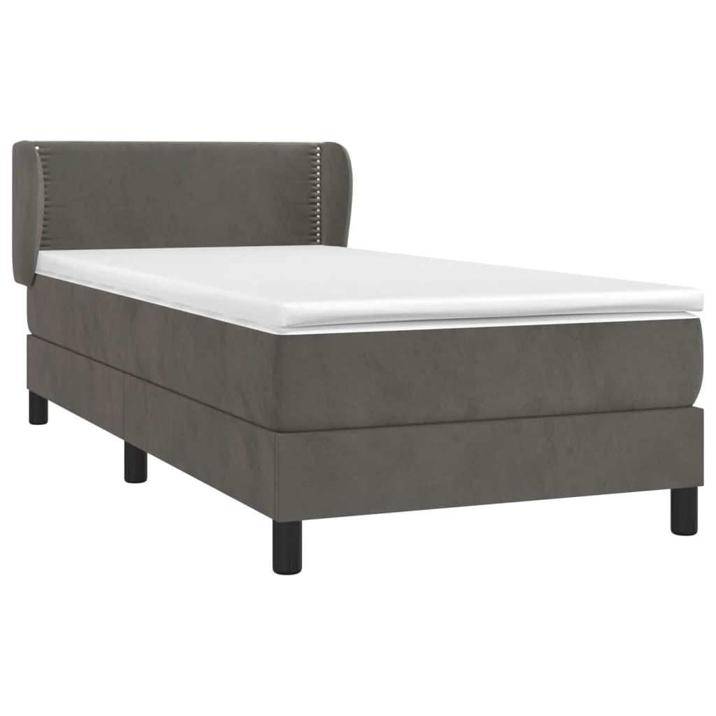 Pat box spring cu saltea, gri închis, 90x190 cm, catifea GartenMobel Dekor