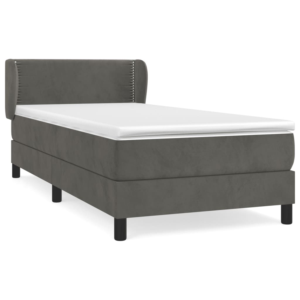 Pat box spring cu saltea, gri închis, 90x190 cm, catifea GartenMobel Dekor