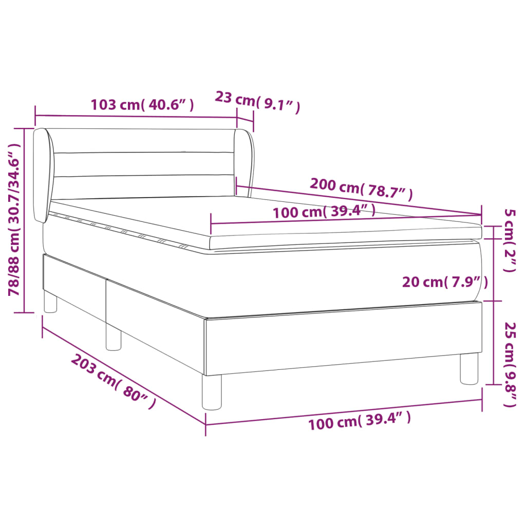 Pat box spring cu saltea, negru, 100x200 cm, catifea GartenMobel Dekor