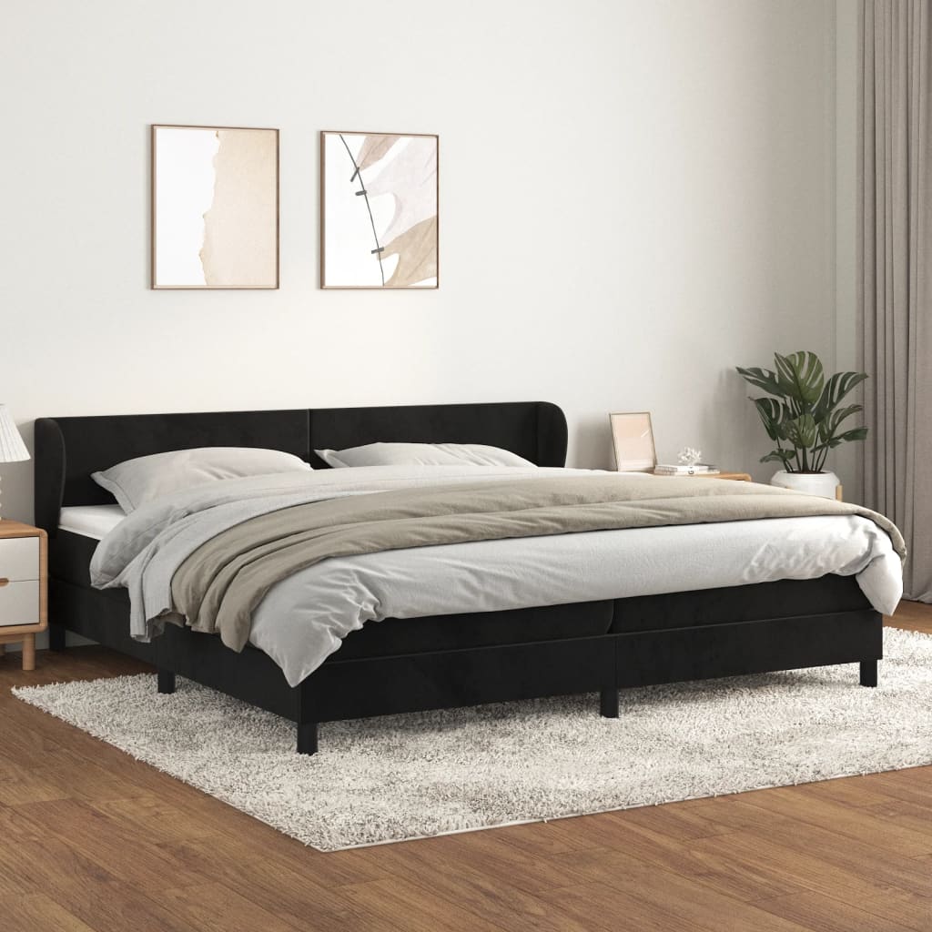 Pat box spring cu saltea, negru, 200x200 cm, catifea GartenMobel Dekor