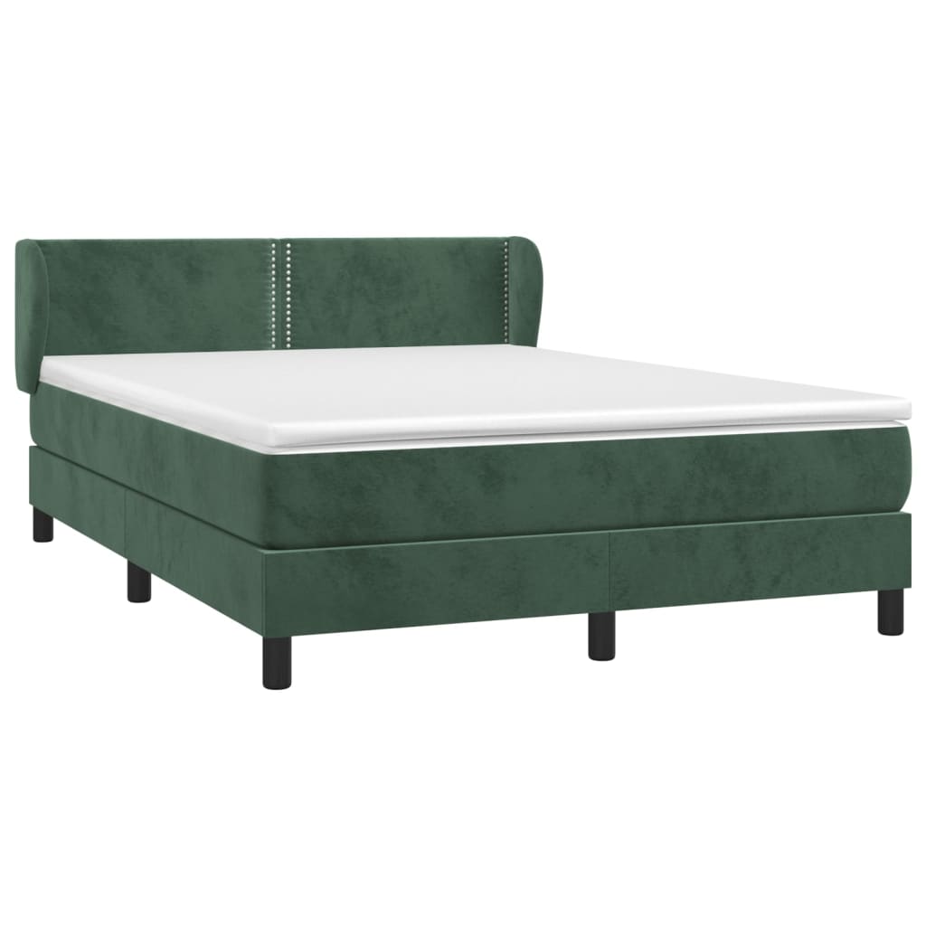 Pat box spring cu saltea, verde închis, 140x190 cm, catifea GartenMobel Dekor