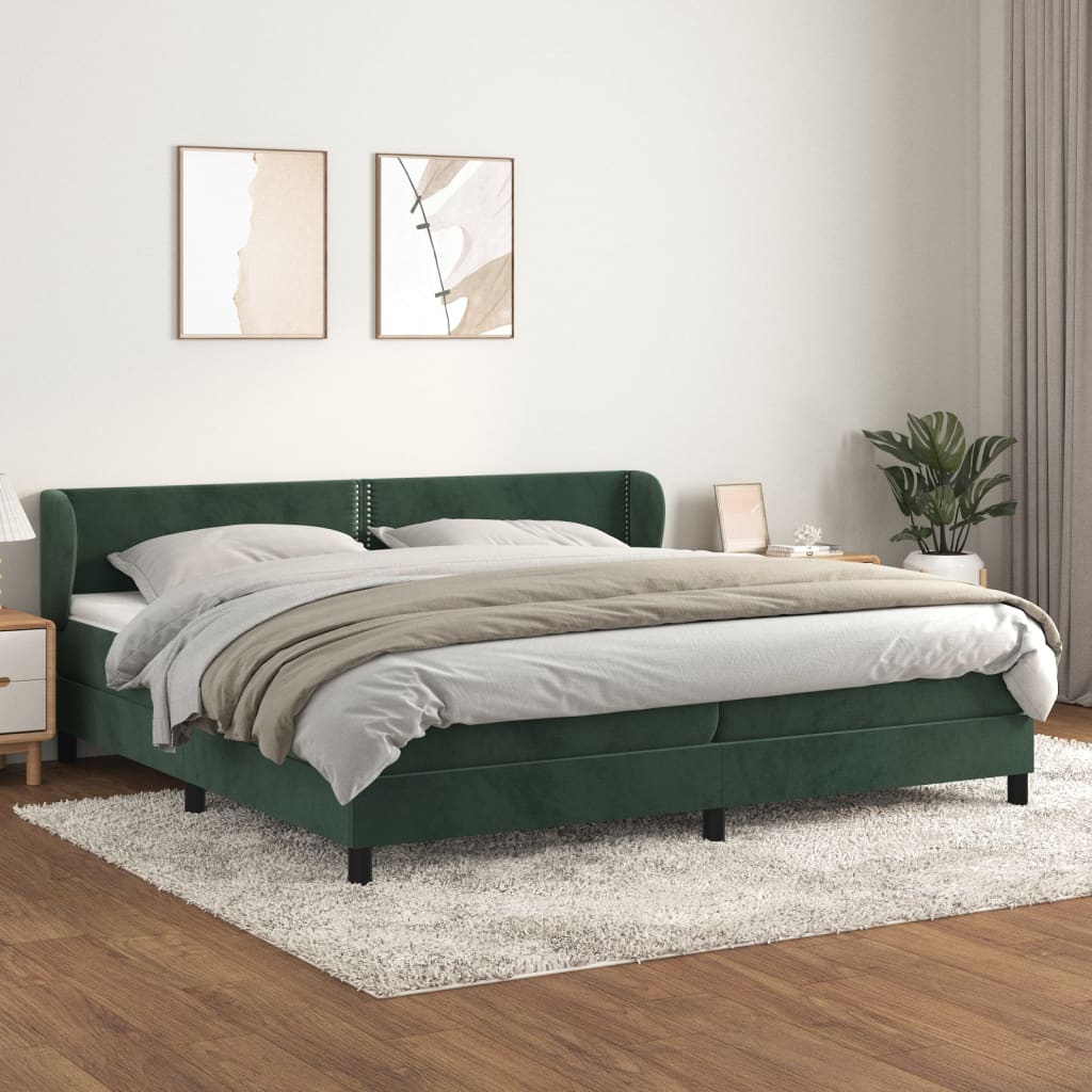 Pat box spring cu saltea, verde închis, 200x200 cm, catifea GartenMobel Dekor